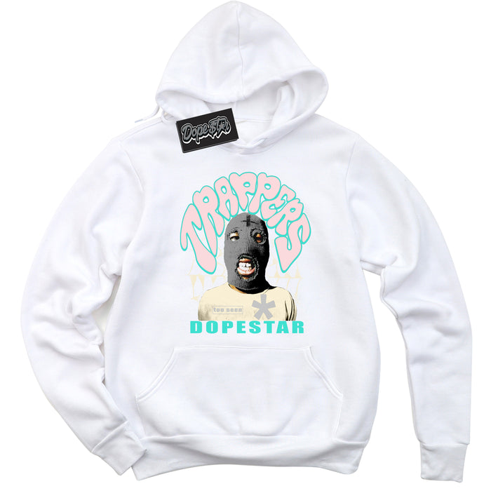 White “Trappers” Hoodie by Dope Star Brand®, styled to match Soft Pearl 1s sneakers
