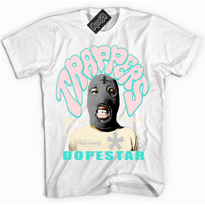 White “Trappers” T-shirt by Dope Star Brand®, styled to match Soft Pearl 1s sneakers
