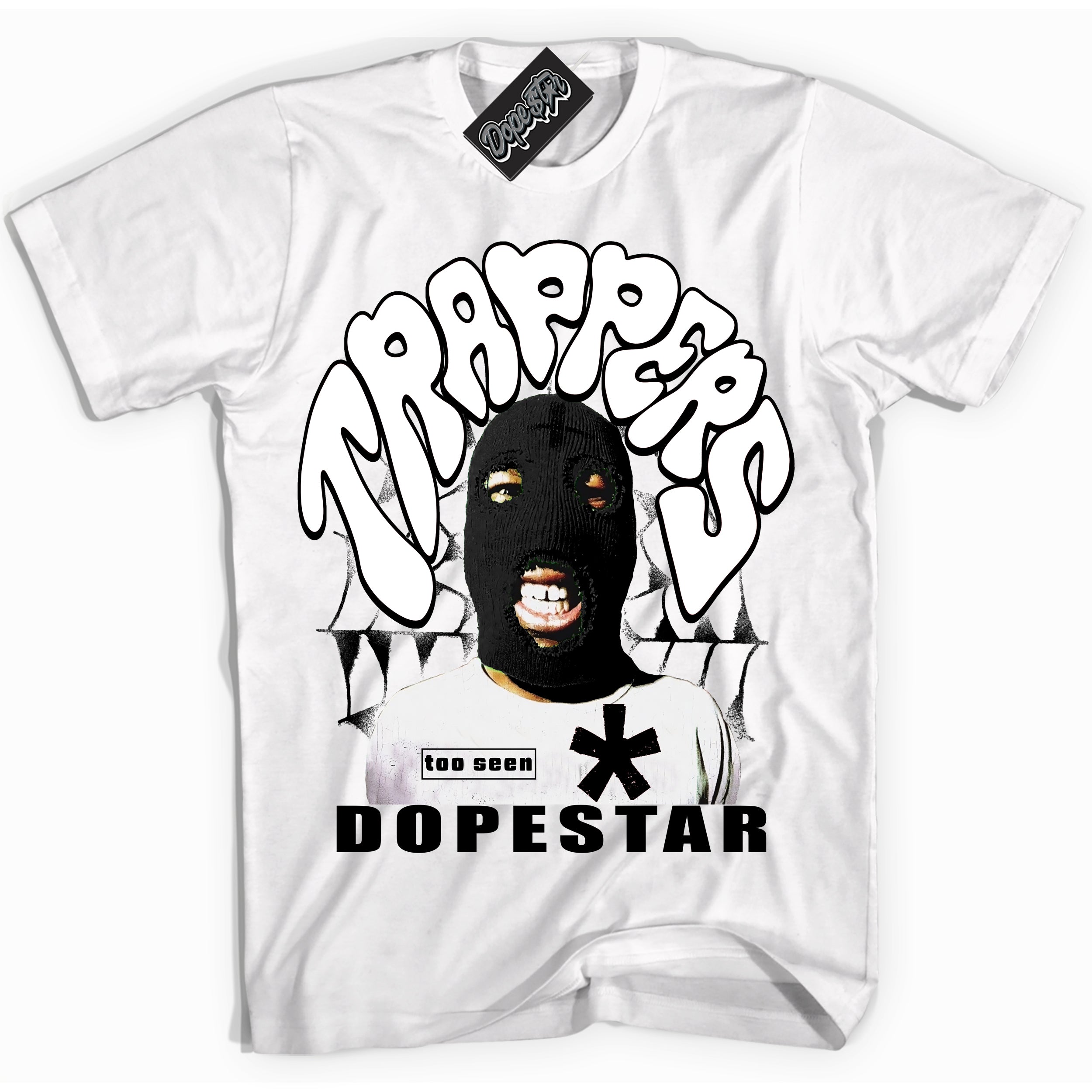 White “Trappers” T-shirt by Dope Star Brand®, styled to match Panda Dunk sneakers