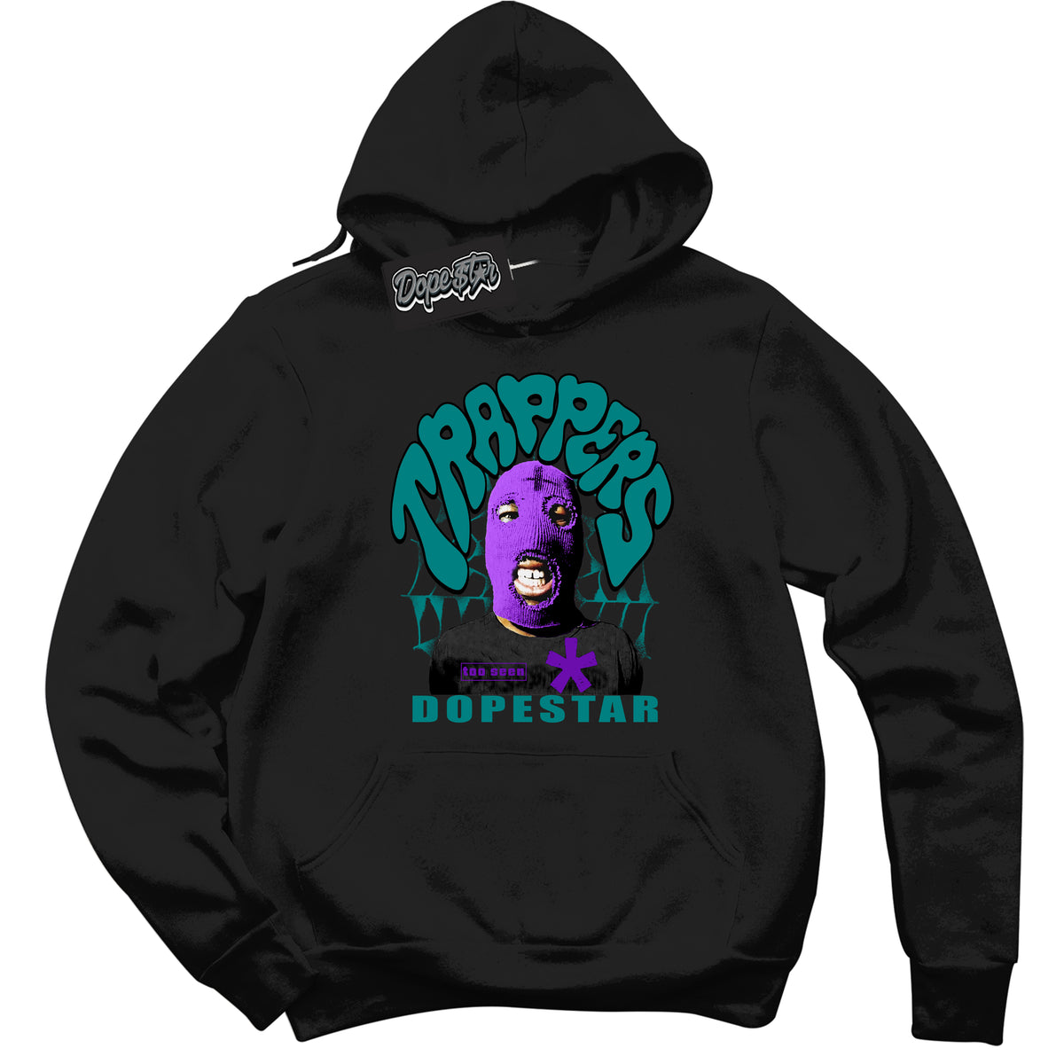 Black “Trappers” Hoodie by Dope Star Brand®, styled to match Wizard Dunk sneakers