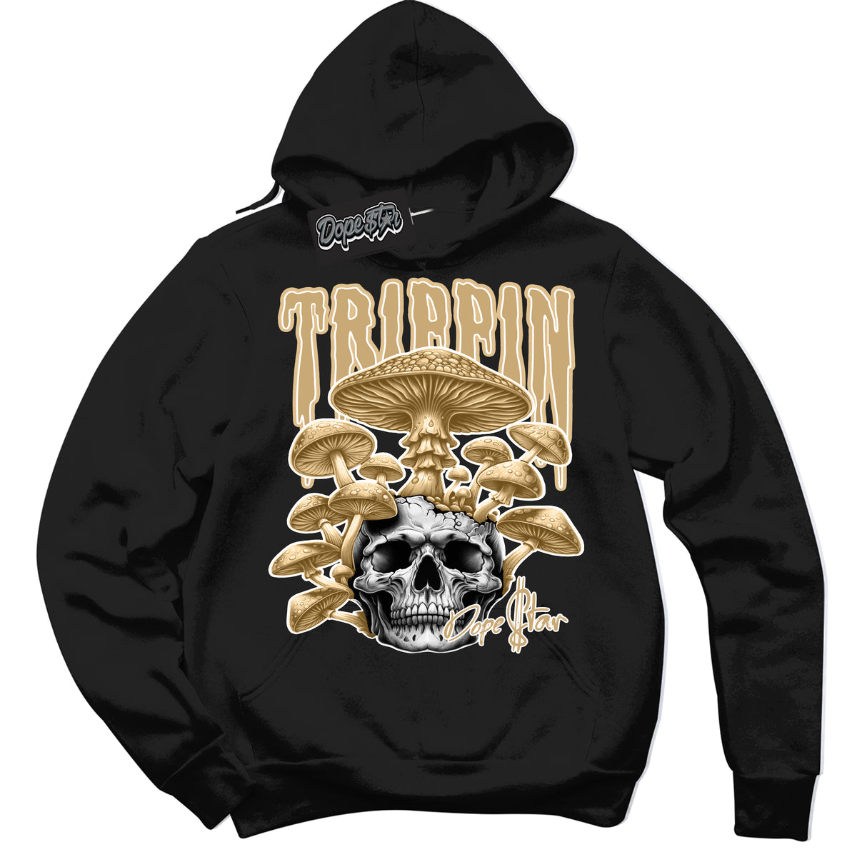 Jordan MVP White Metallic Gold ‘Trippin’ – Black Streetwear Hoodie | Sneaker Matching sweatshirt for Jordan MVP White Metallic Gold | Men's and Women's Streetwear Graphic Hoodie by Sneaker Shirts Outlet
