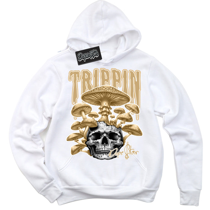 Jordan MVP White Metallic Gold ‘Trippin’ – White Streetwear Hoodie | Sneaker Matching sweatshirt for Jordan MVP White Metallic Gold | Men's and Women's Streetwear Graphic Hoodie by Sneaker Shirts Outlet
