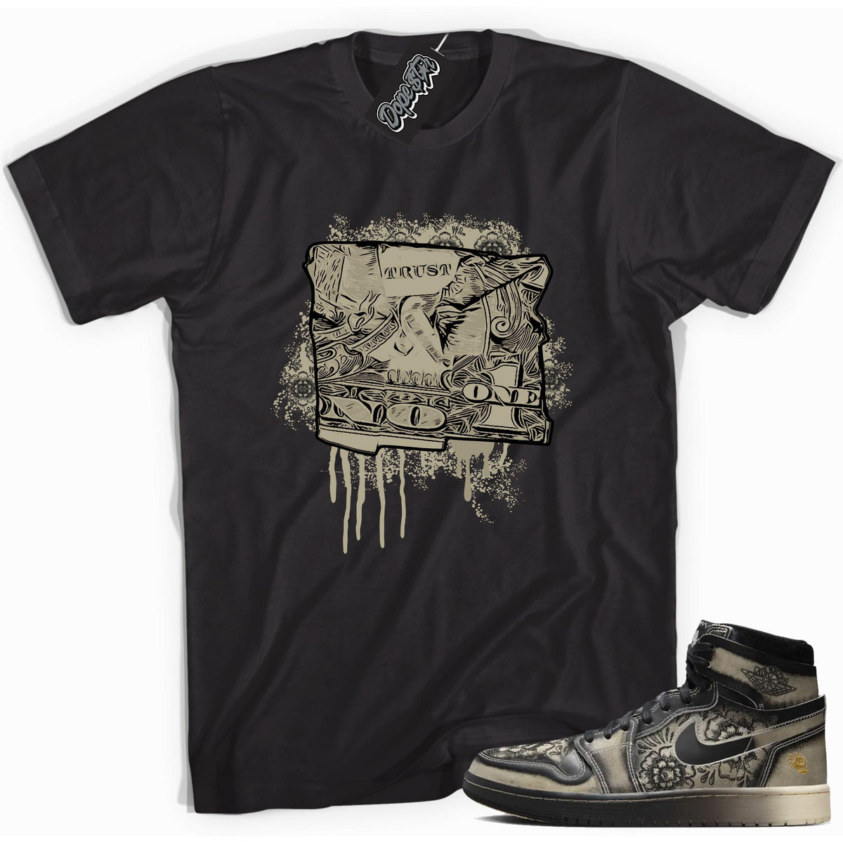 Air Jordan 1 High Zoom Comfort 2 Dia de Muertos - Trust No One Dollar - Sneaker Shirts Outlet