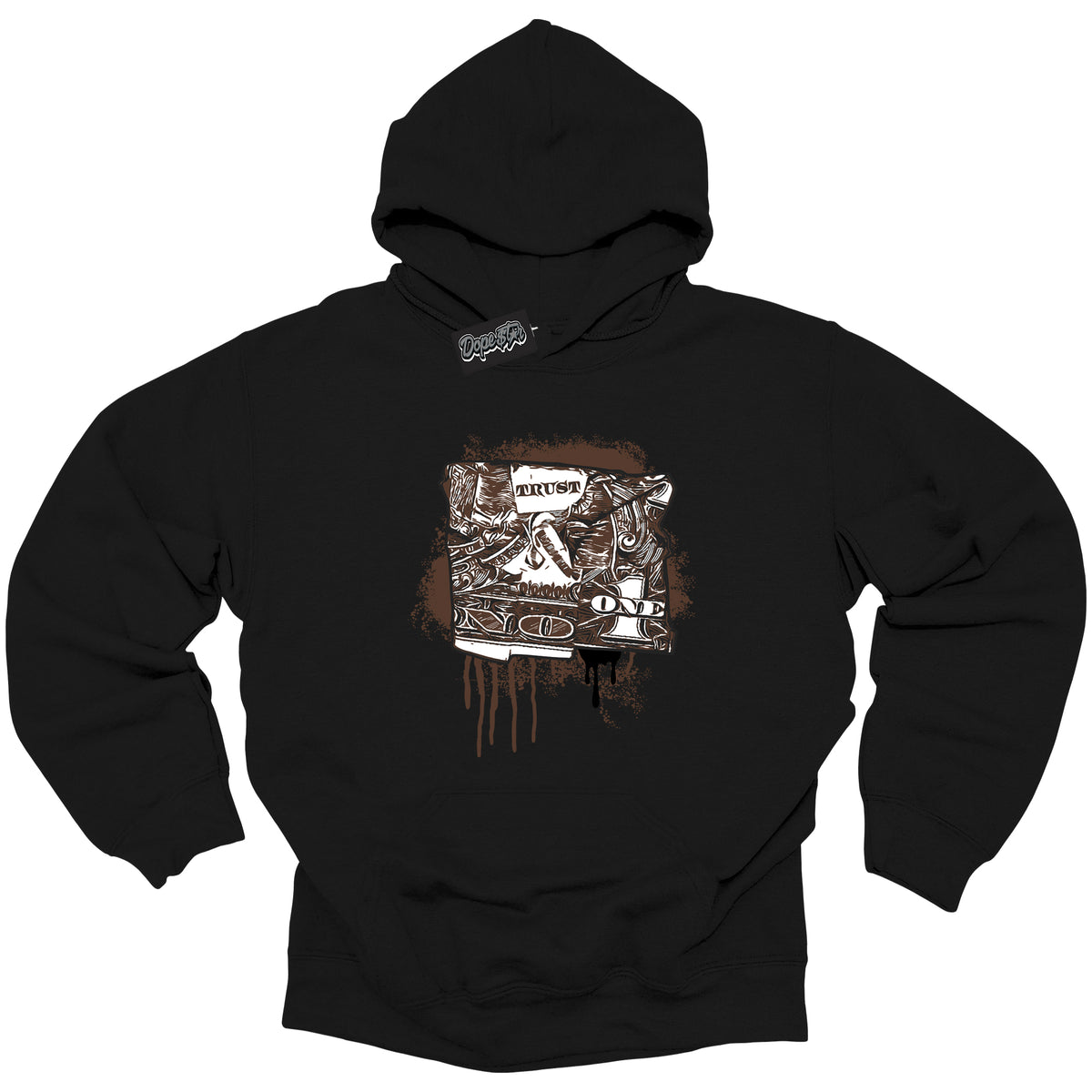 Cool Black Graphic DopeStar Hoodie with “ Trust No One Dollar “ print, that perfectly matches Palomino 1s sneakers
