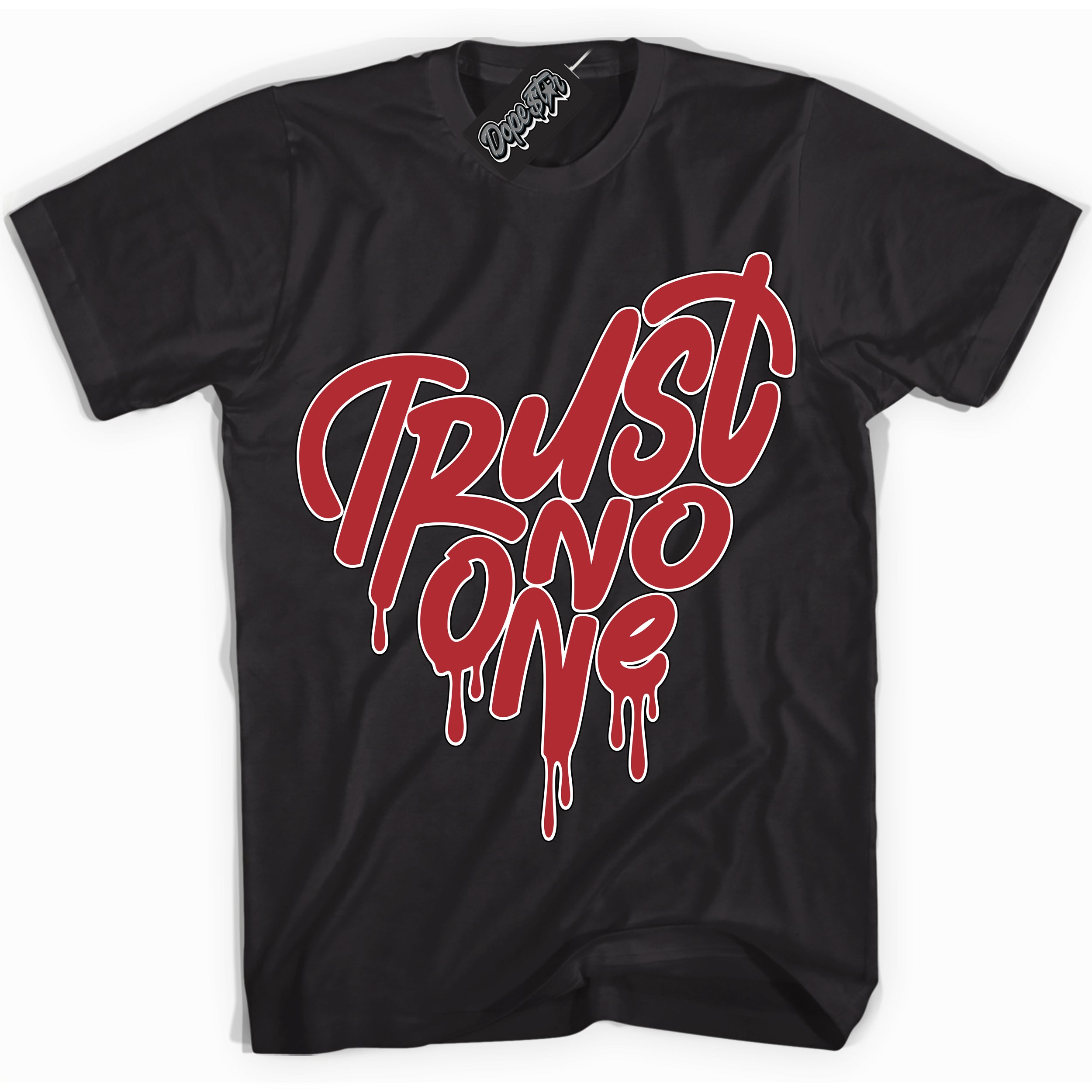 Cool Black graphic tee with “ Trust No One Heart ” print, that perfectly matches Lost And Found 1s sneakers 