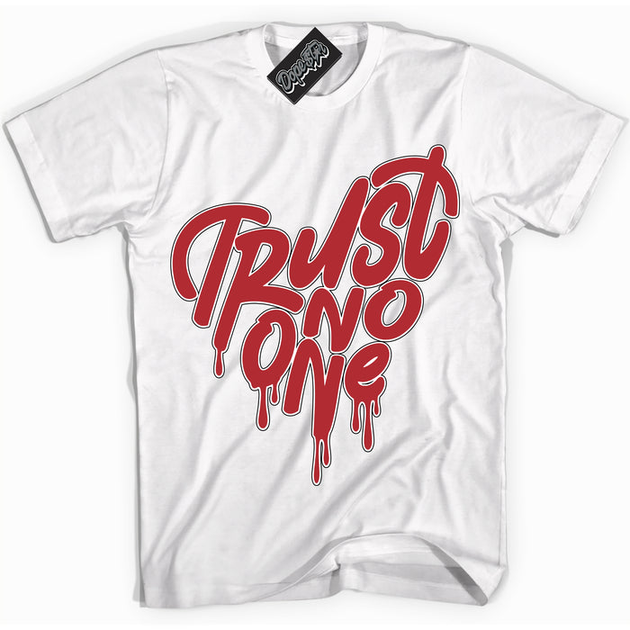 Cool White graphic tee with “ Trust No One Heart ” print, that perfectly matches Lost And Found 1s sneakers 