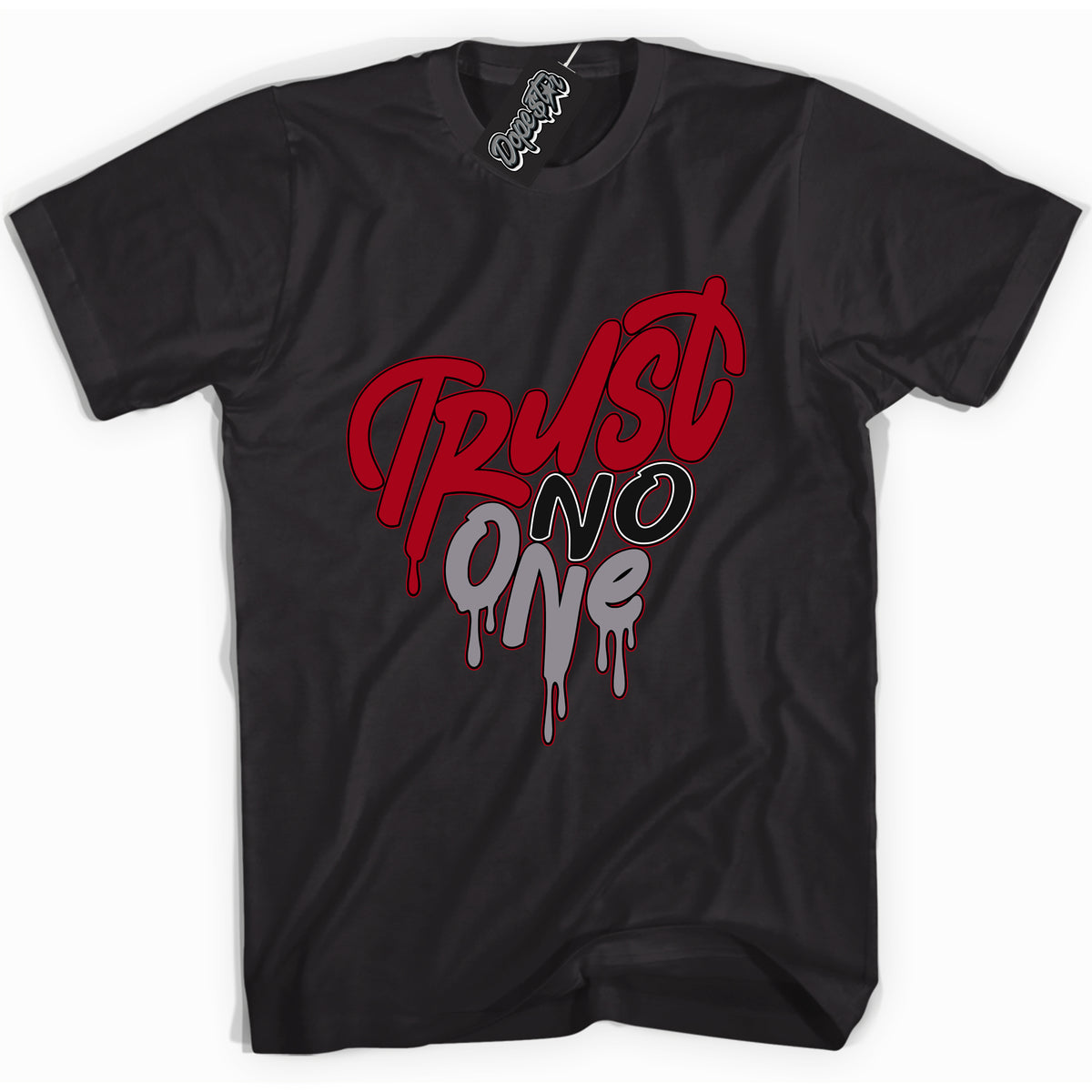 Cool Black Shirt with “ Trust No One Heart” design that perfectly matches Bred Reimagined 4s Jordans.