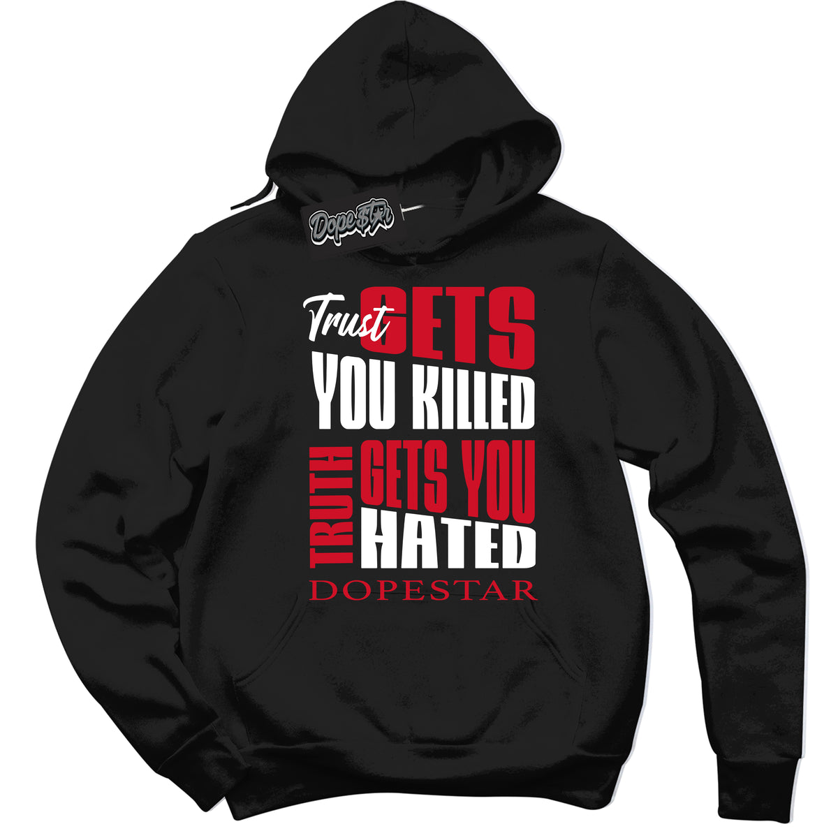 Black “Trust Truth” Hoodie by Dope Star Brand®, styled to match Chicago 1s sneakers
