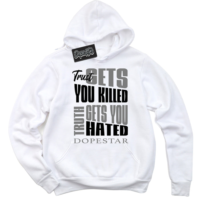 White “Trust Truth” Hoodie by Dope Star Brand®, styled to match Shadow 1s sneakers