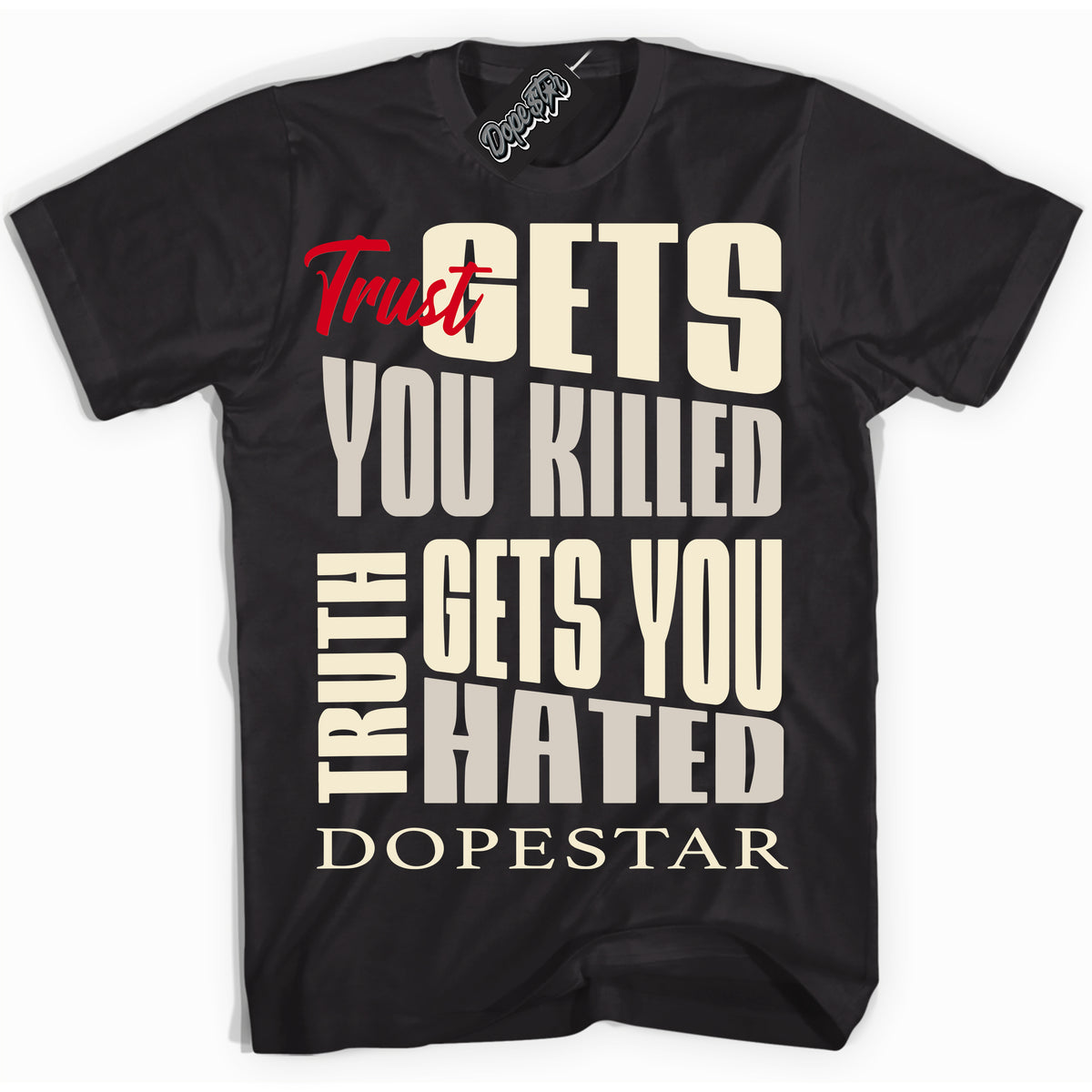 Black “Trust Truth” T-shirt by Dope Star Brand®, styled to match Phantom 1s sneakers

