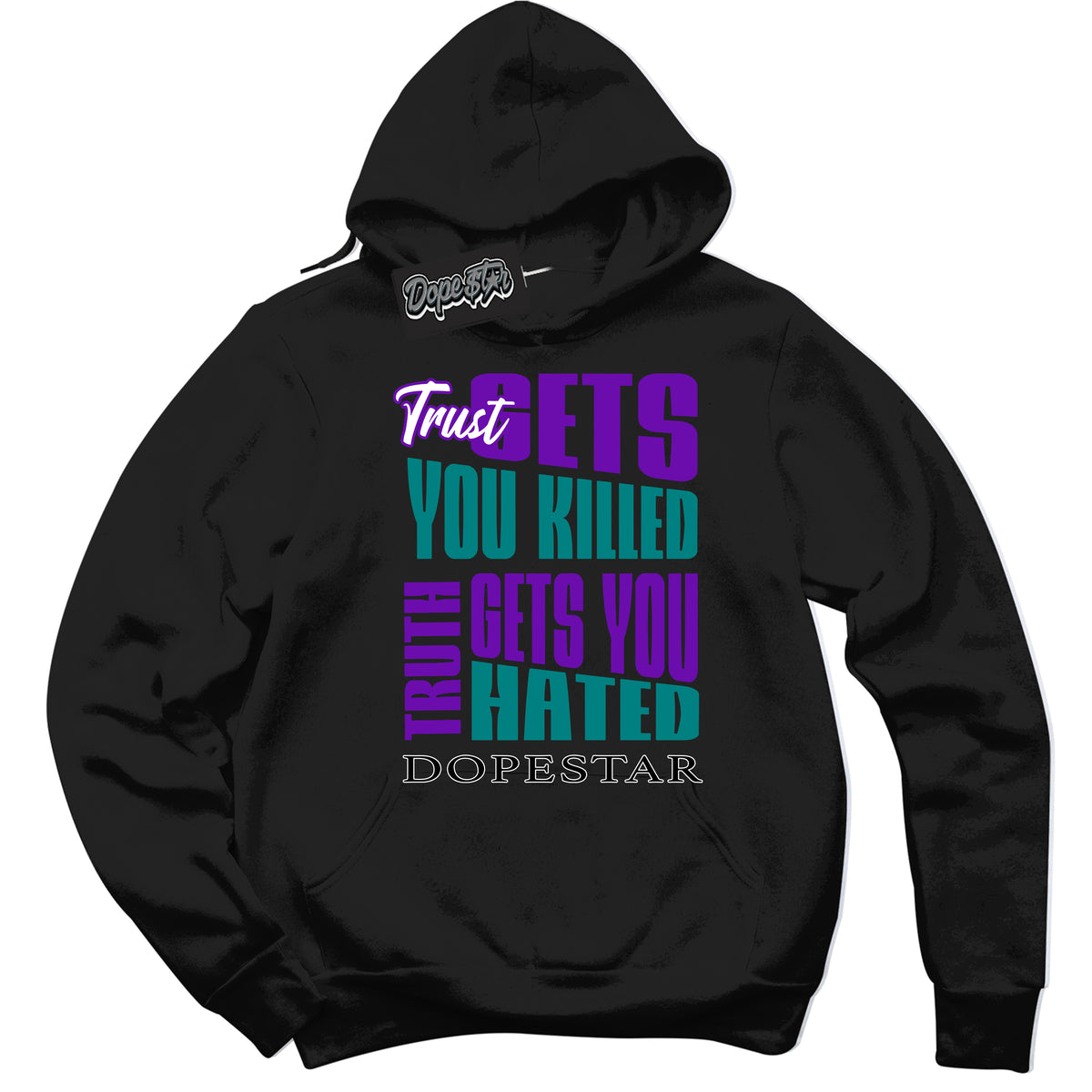Black “Trust Truth” Hoodie by Dope Star Brand®, styled to match Wizard Dunk sneakers