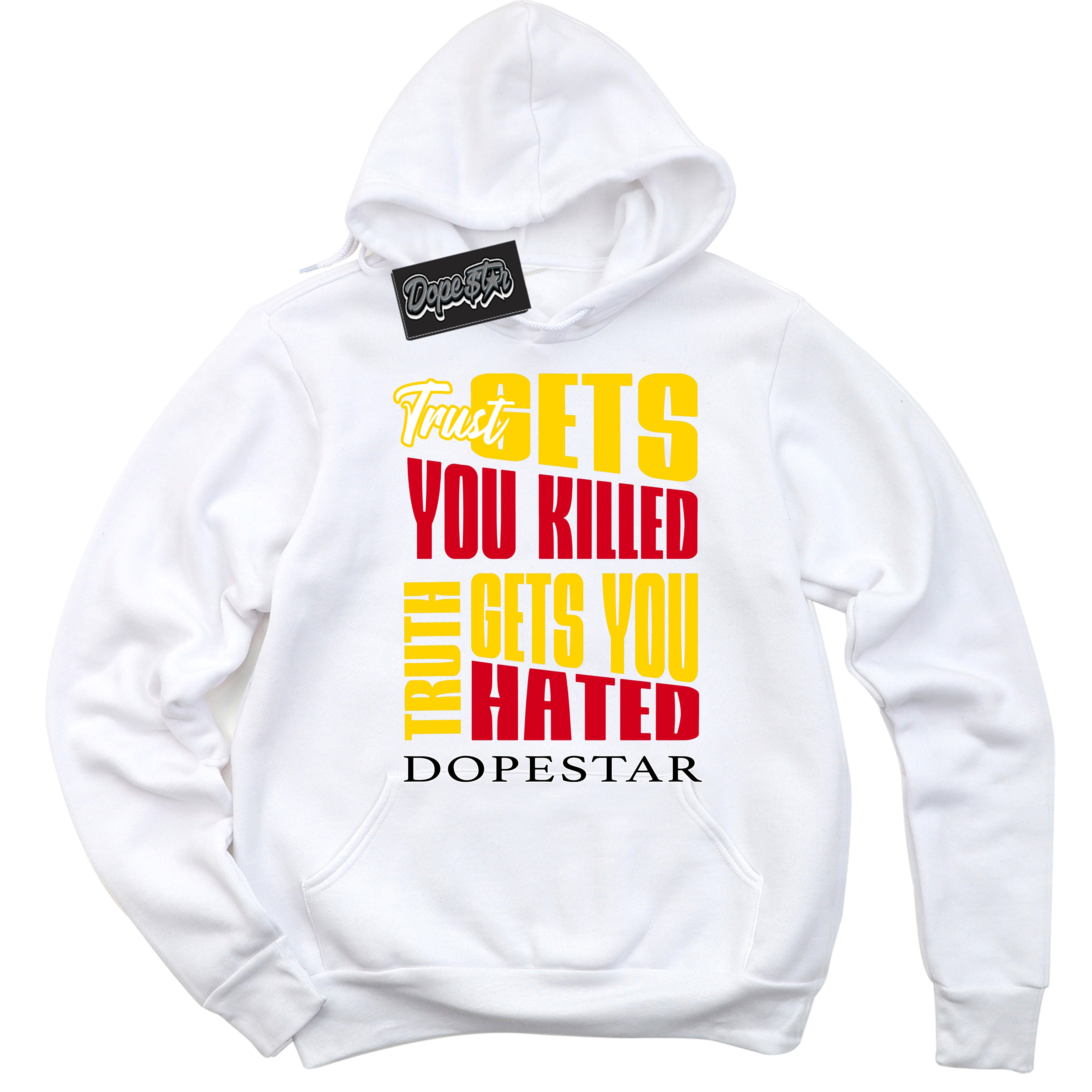 White “Trust Truth” Hoodie by Dope Star Brand®, styled to match Quai 54 sneakers
