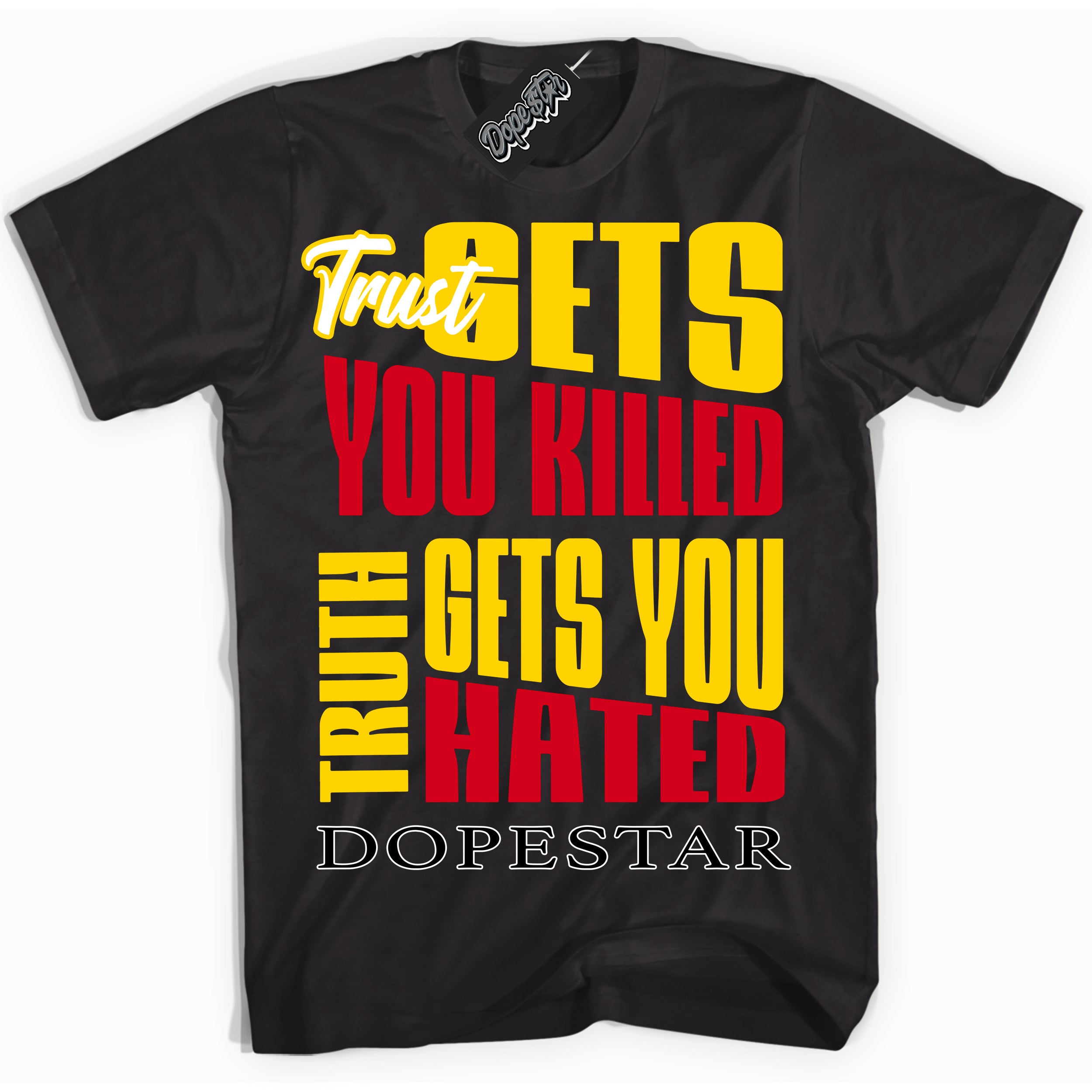 Black “Trust Truth” T-shirt by Dope Star Brand®, styled to match Quai 54 sneakers