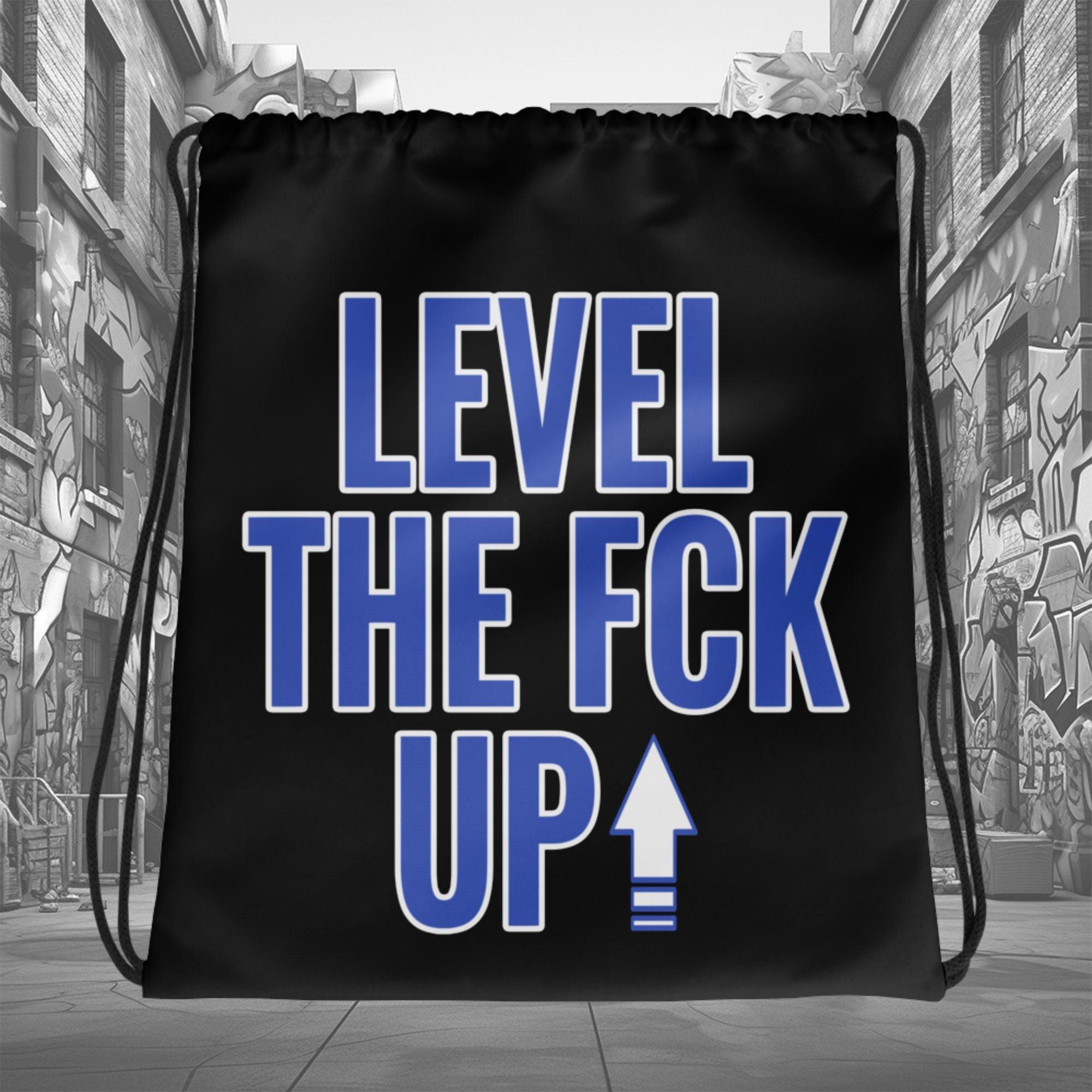 Amazing Black LEVEL UP Drawstring Bag Nike Dunk Disrupt 2 Hyper Royal photo..