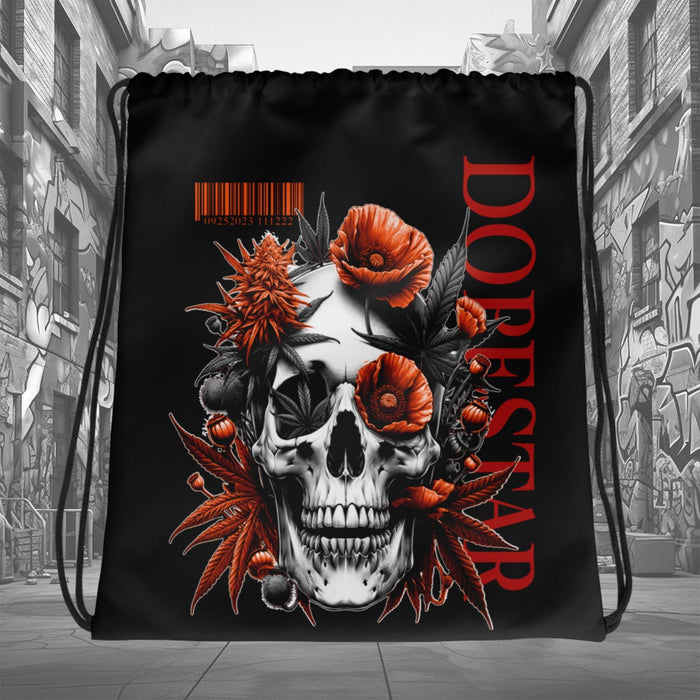 Amazing Black Skull Cannabis Poppies Drawstring Bag Air Jordan 12 Retro WNBA All-Star Brilliant Orange photo.