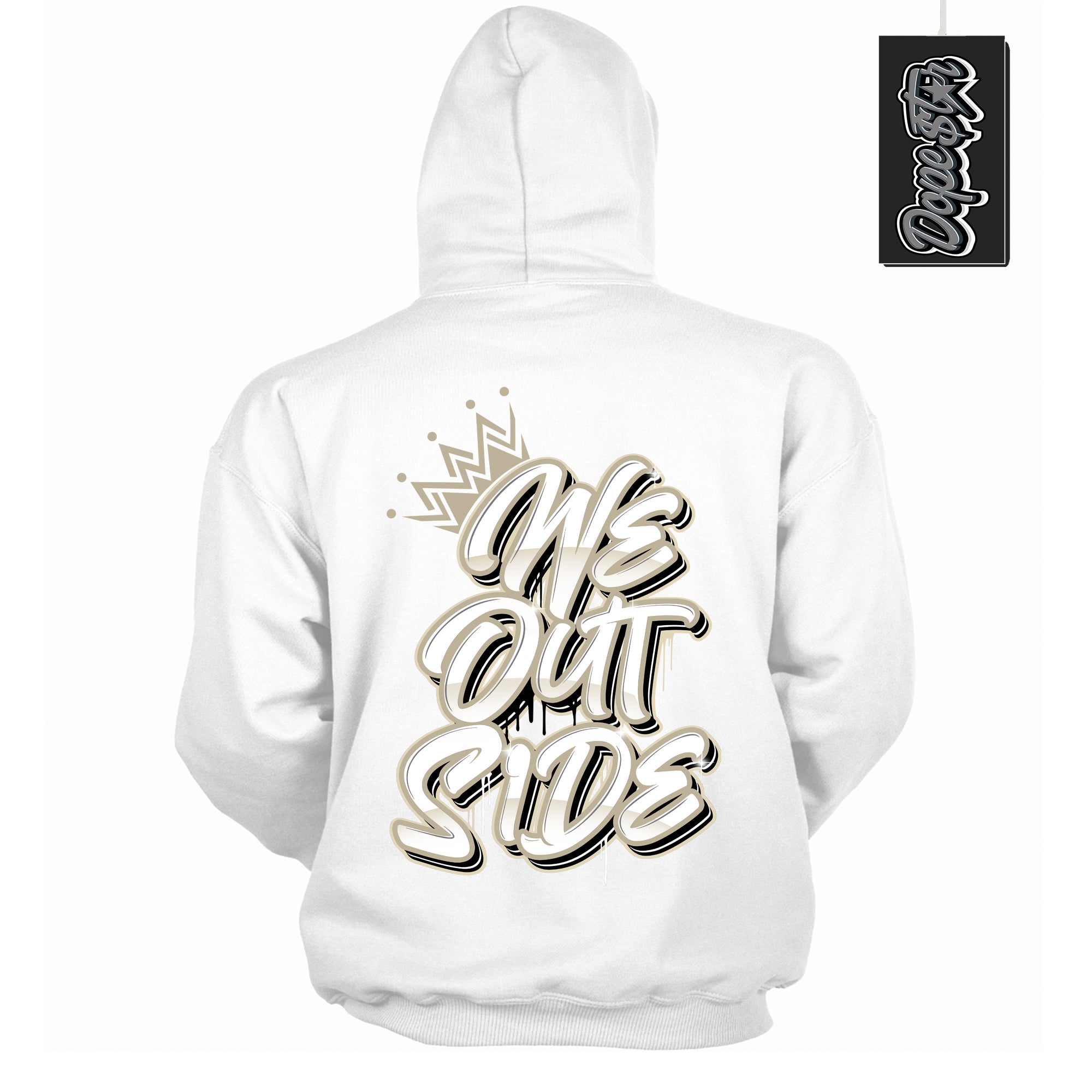 Cool White Hoodie with “ We Outside ”  design that Perfectly Matches Gratitude 11s Sneakers.