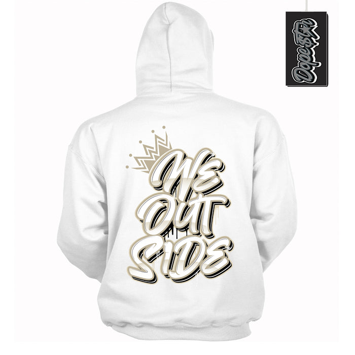 Cool White Hoodie with “ We Outside ”  design that Perfectly Matches Gratitude 11s Sneakers.