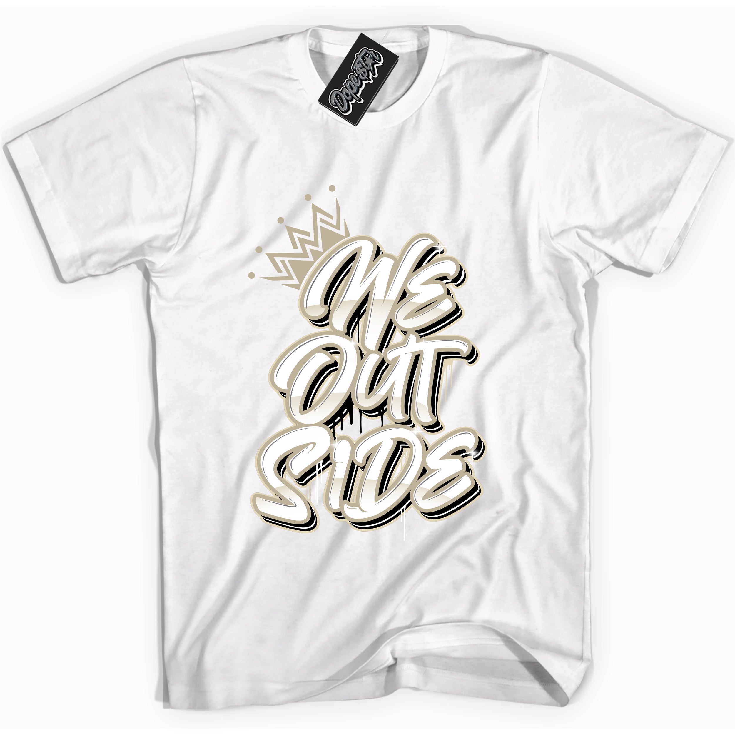 Cool White Shirt with “ We Outside” design that perfectly matches Gratitude 11s Sneakers.