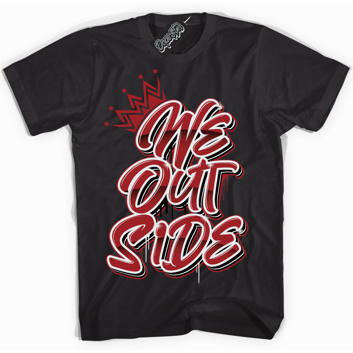 Cool Black graphic tee with “ We Outside ” print, that perfectly matches Lost And Found 1s sneakers 