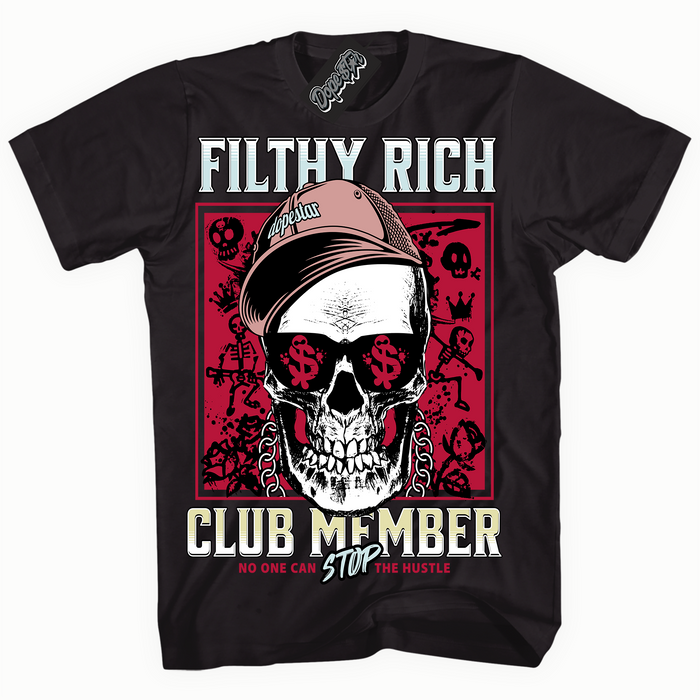 Cool Black Shirt With Filthy Rich design That Perfectly Matches SPIDER VERSE 1S Sneakers.