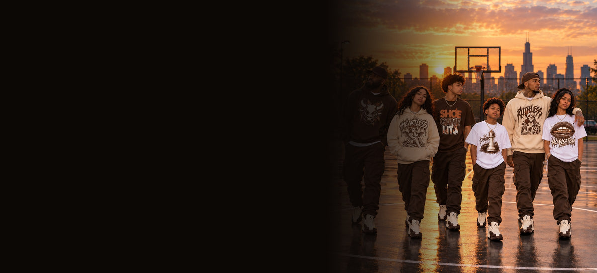 Crew in Dope Star Fireside 12s fits on a basketball court at sunset