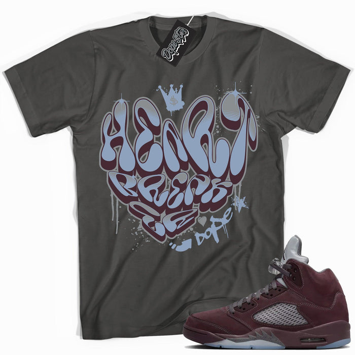 Cool Asphalt graphic tee with “ Heartbreaker Graffiti ” print, that perfectly matches Air Jordan 5 Burgundy 2023 sneakers