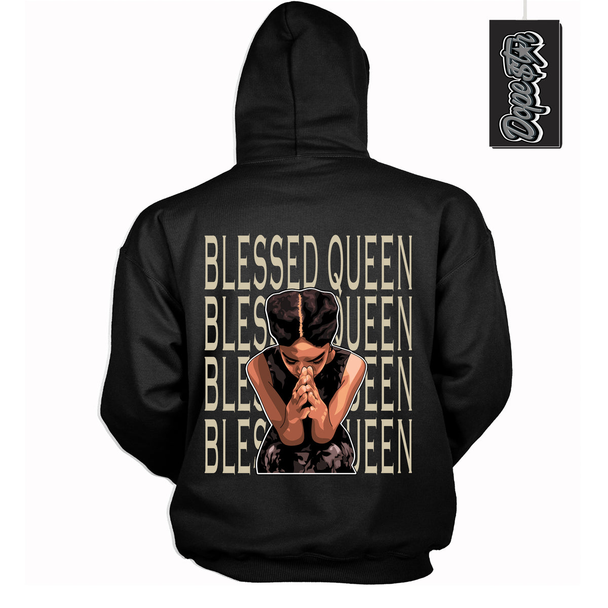 Cool Black Hoodie with “ Blessed Queen ”  design that Perfectly Matches  Gratitude 11s Sneakers.