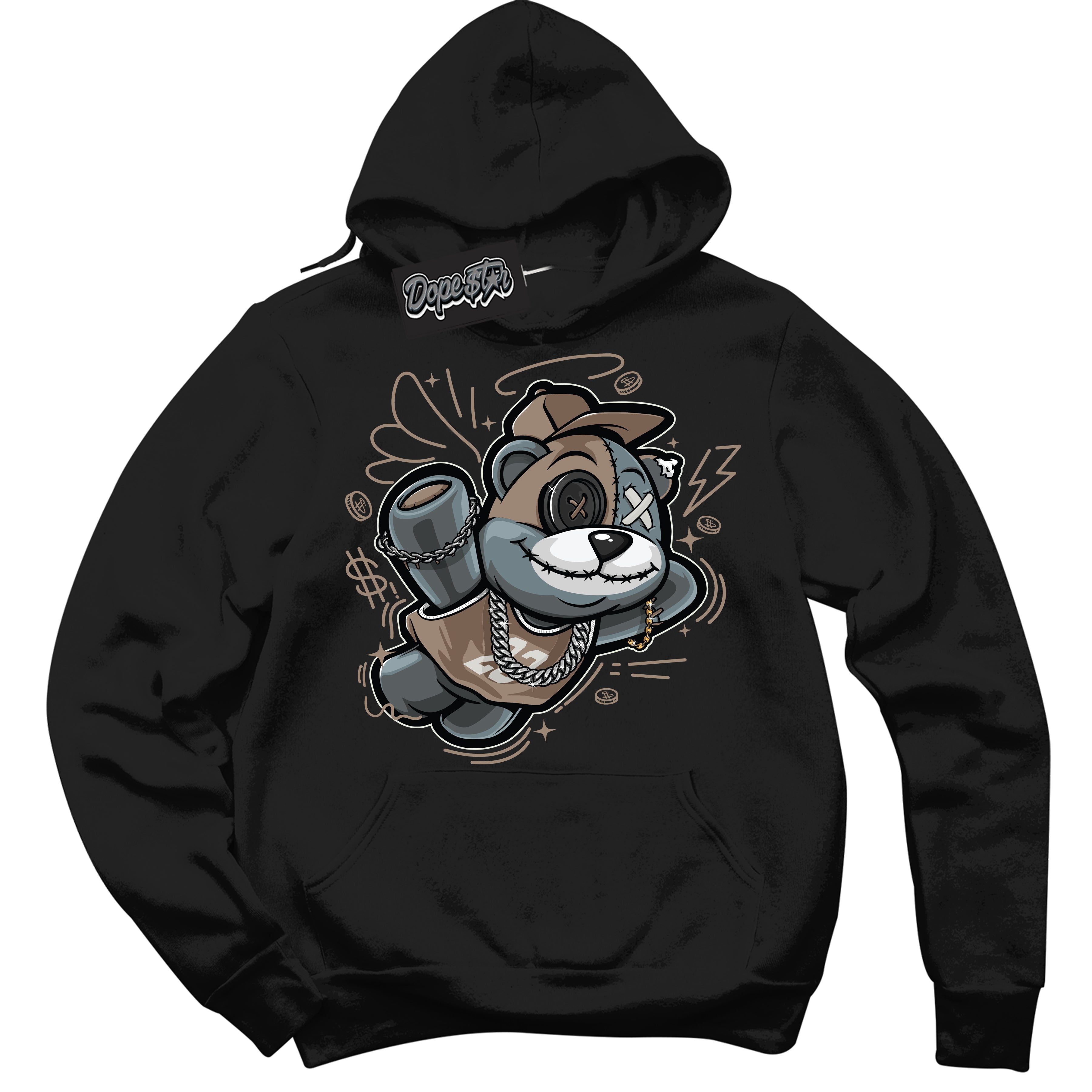Cool Black Hoodie with “ Slam Dunk Bear ”  design that Perfectly Matches  Latte 1s Sneakers.