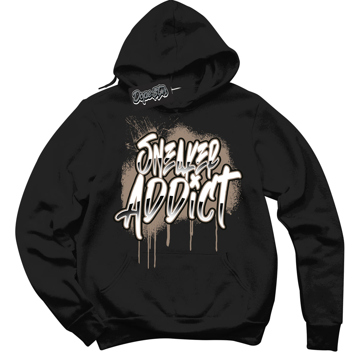 Cool Black Hoodie with “ Sneaker Addict ”  design that Perfectly Matches  Latte 1s Sneakers.