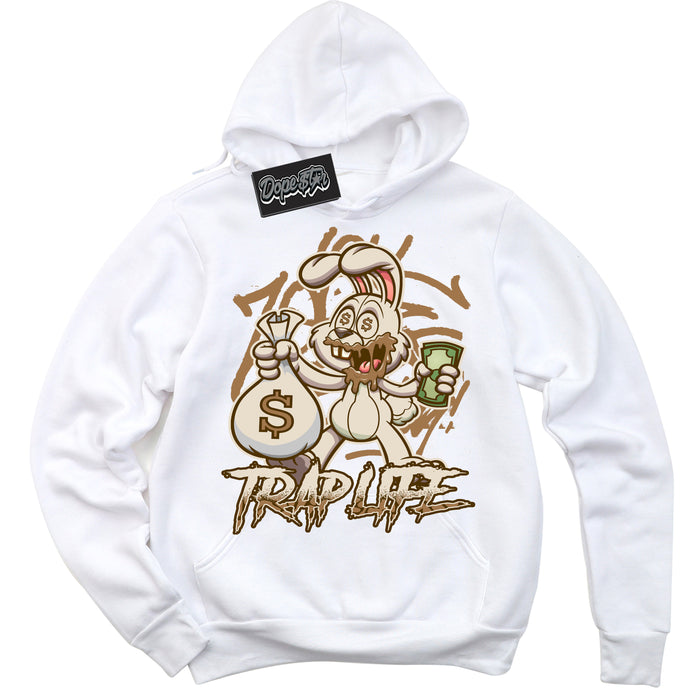 Cool White Graphic DopeStar Hoodie with “ Trap Rabbit “ print, that perfectly matches Palomino 3s sneakers