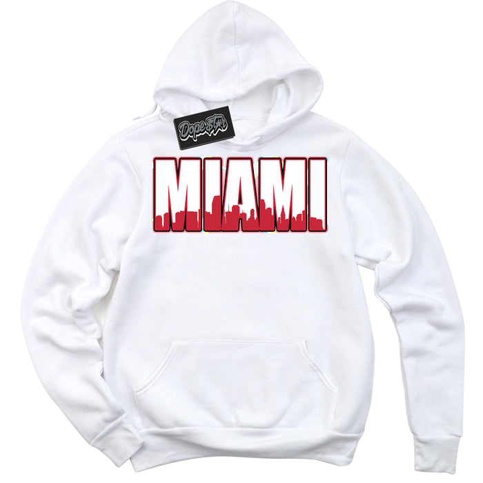 Cool White Graphic DopeStar Hoodie with “ Miami “ print, that perfectly matches Spider-Verse 1s sneakers