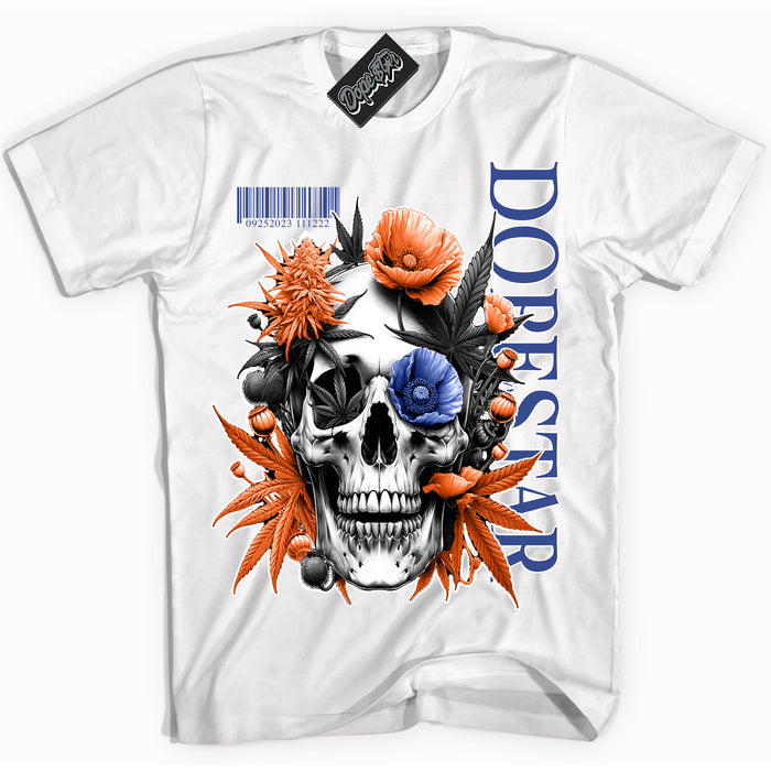 Cool White Shirt with “ Skull Poppies” design that perfectly matches Knicks Sneakers.