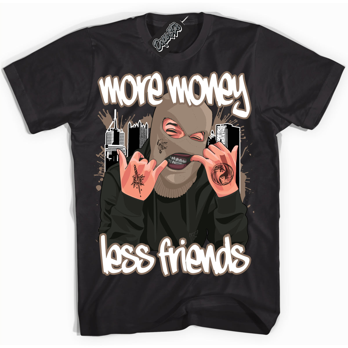 Cool Black Shirt with “ More Money Less Friends ” design that perfectly matches Latte 1s Sneakers.
