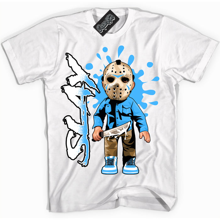 Cool White graphic tee with “ Slay ” design, that perfectly matches Powder Blue 9s sneakers 