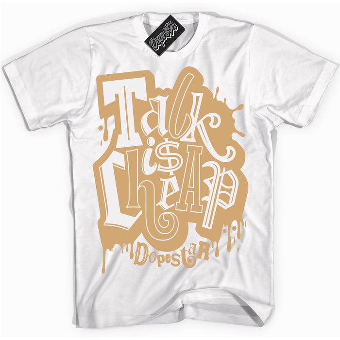 Cool White Shirt with “ Talk Is Cheap” design that perfectly matches Praline 1s Sneakers.