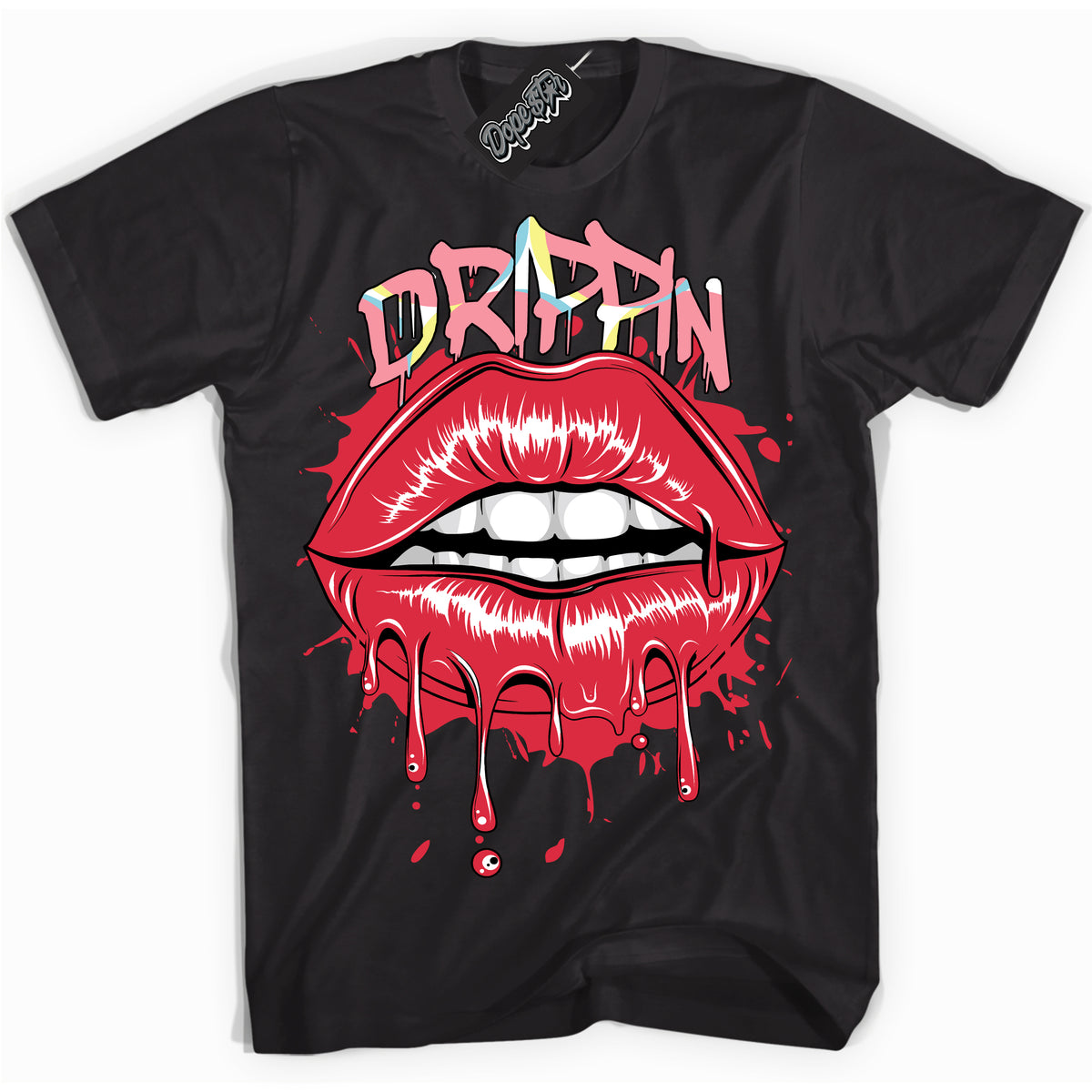 Cool Black graphic tee with “ Drippin ” design, that perfectly matches Spider-Verse 1s sneakers 