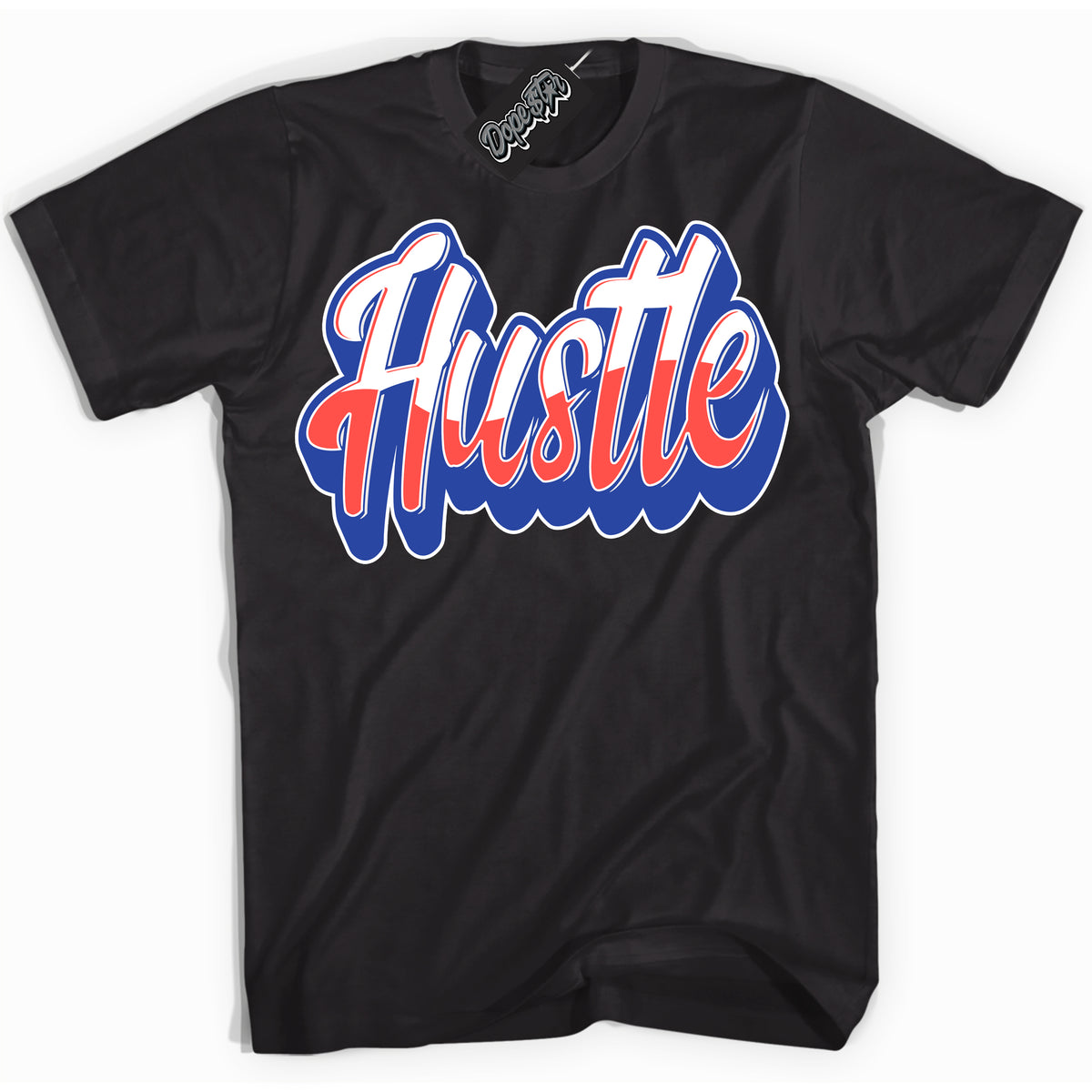 Cool Black Shirt with “ Hustle ” design that perfectly matches Ultramarine 180s Sneakers.