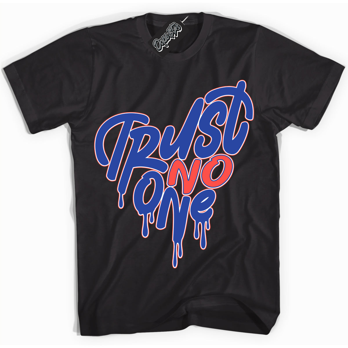 Cool Black Shirt with “ Trust No One Heart ” design that perfectly matches Ultramarine 180s Sneakers.