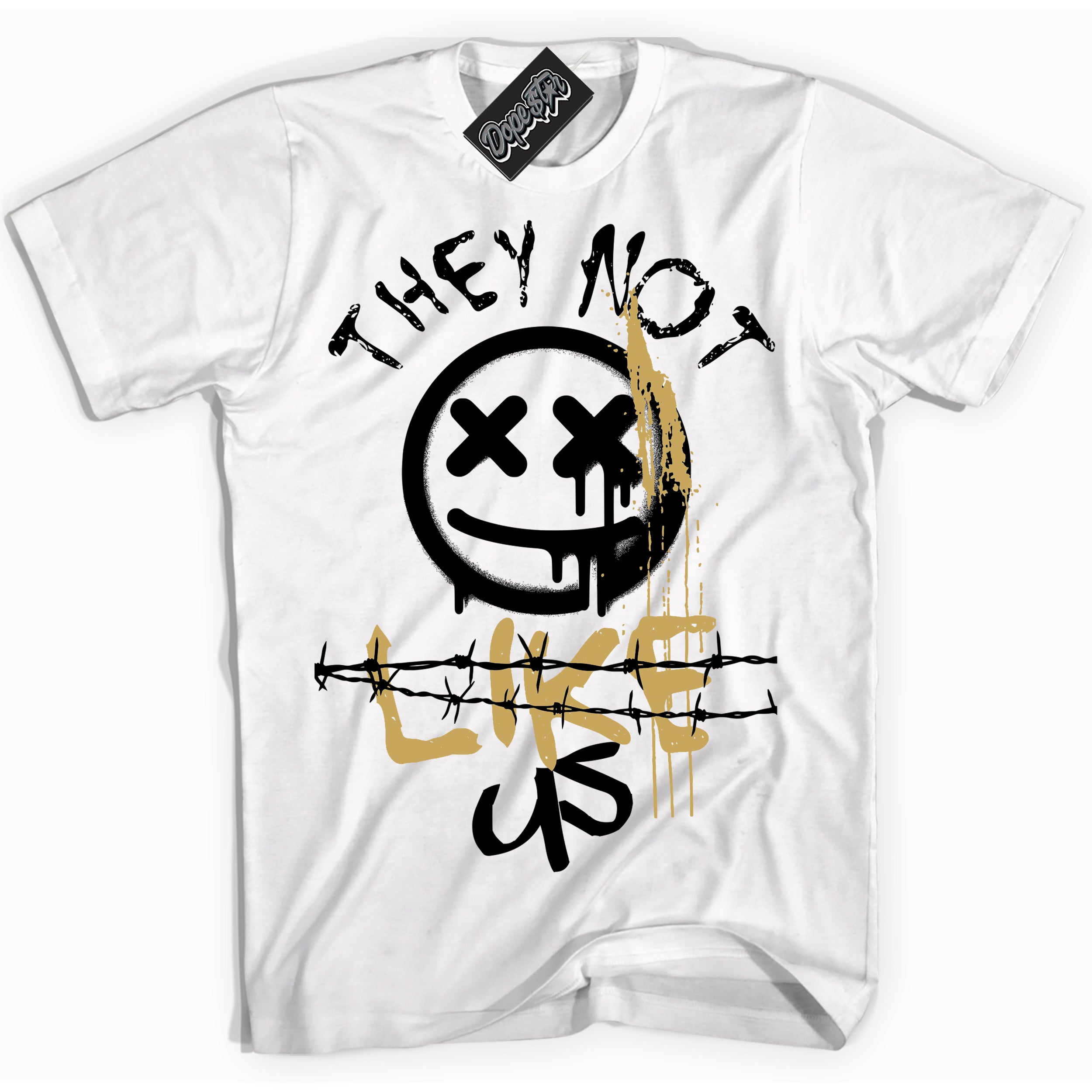 White “They Not Like Us” T-shirt by Dope Star Brand®, styled to match Rookie of The Year 1s sneakers