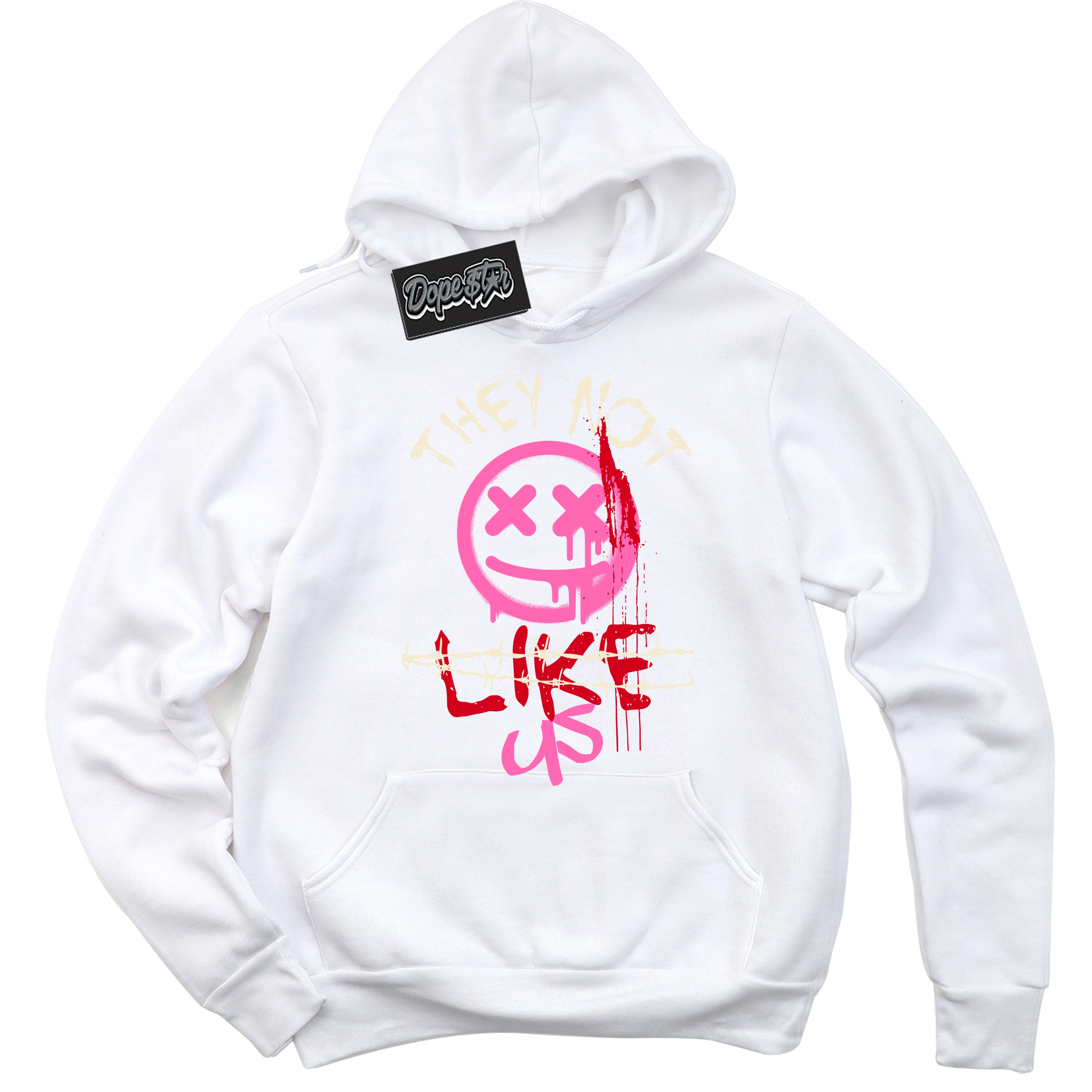 White “They Not Like Us” Hoodie by Dope Star Brand®, styled to match Pink Satin 1s sneakers
