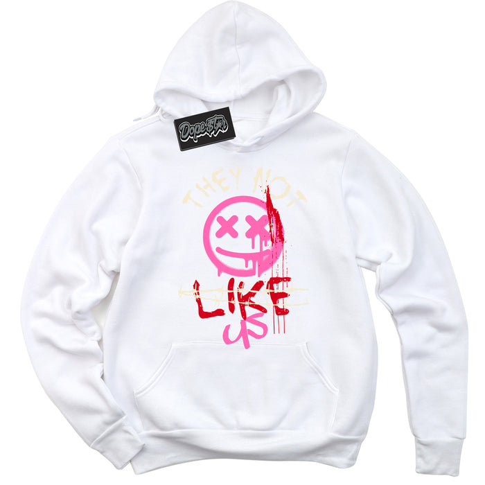White “They Not Like Us” Hoodie by Dope Star Brand®, styled to match Pink Satin 1s sneakers