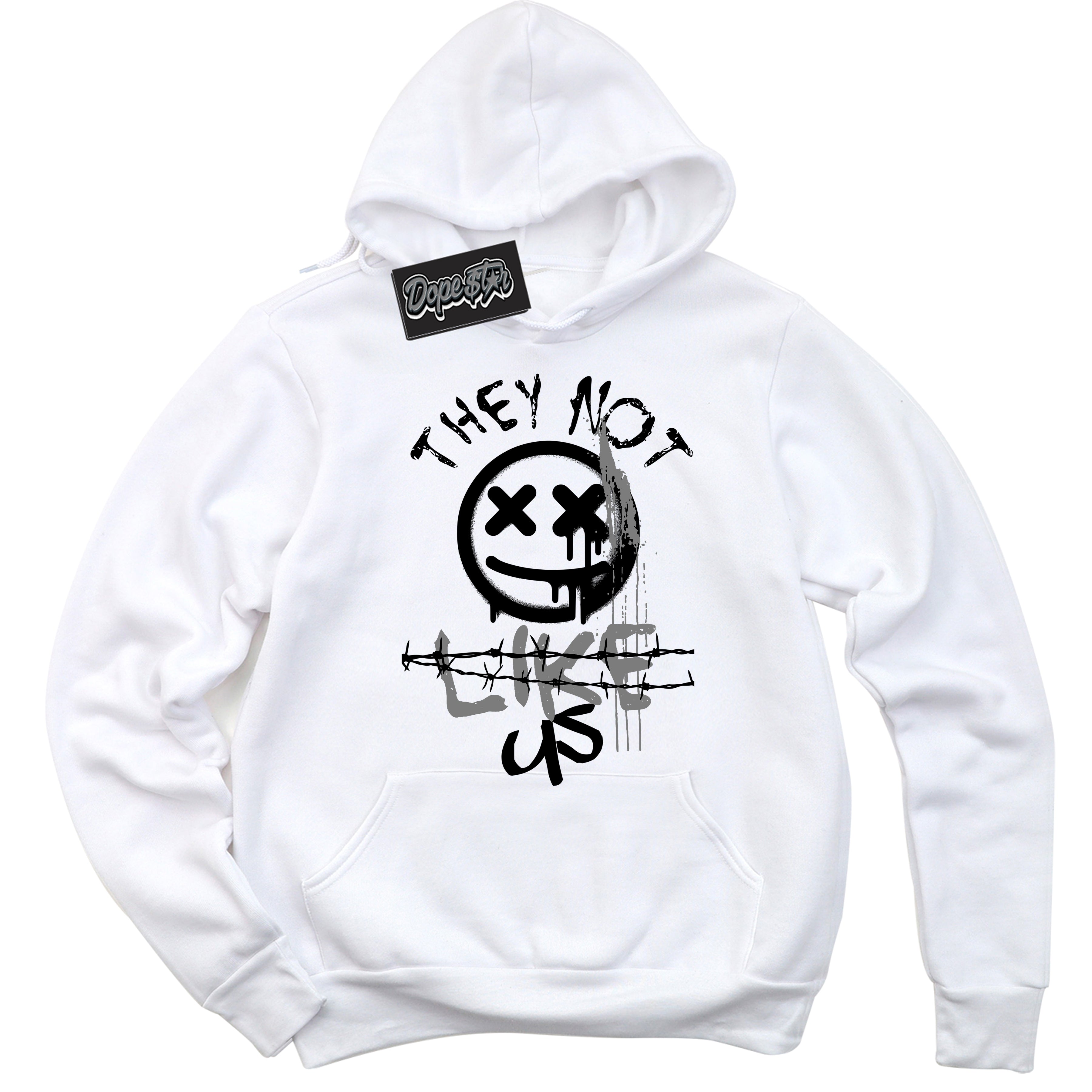 White “They Not Like Us” Hoodie by Dope Star Brand®, styled to match Shadow 1s sneakers
