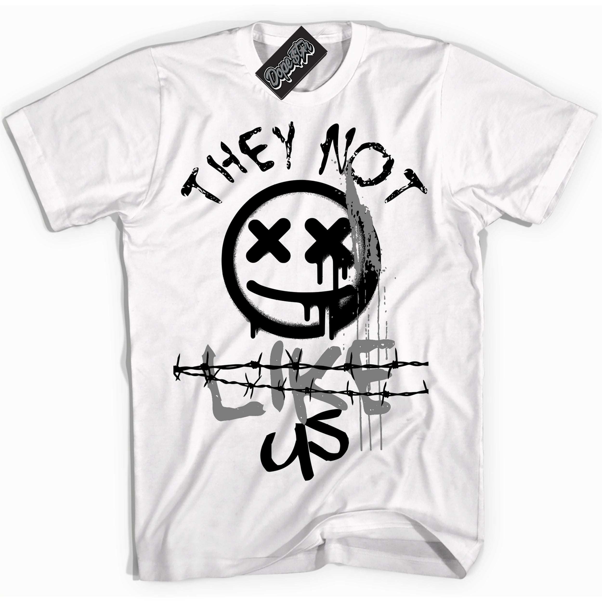 White “They Not Like Us” T-shirt by Dope Star Brand®, styled to match Shadow 1s sneakers
