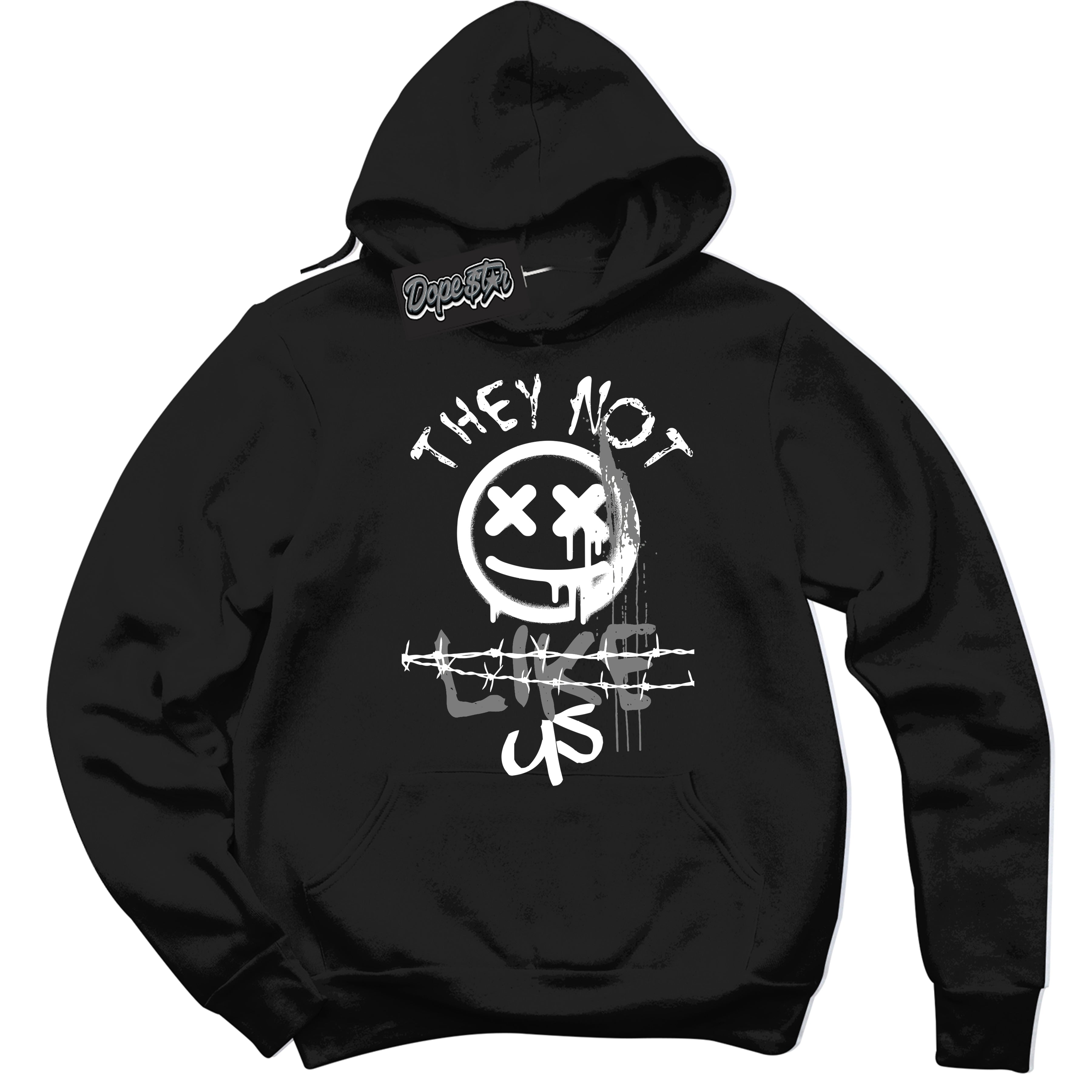 Black “They Not Like Us” Hoodie by Dope Star Brand®, styled to match Shadow 1s sneakers

