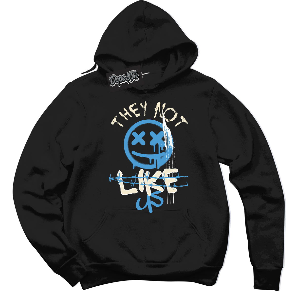 Black “They Not Like Us” Hoodie by Dope Star Brand®, styled to match UNC Reimagined 1s sneakers
