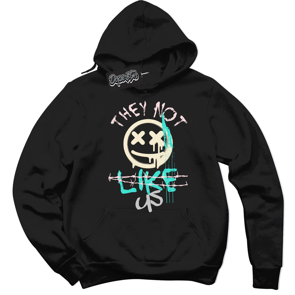 Black “They Not Like Us” Hoodie by Dope Star Brand®, styled to match Soft Pearl 1s sneakers
