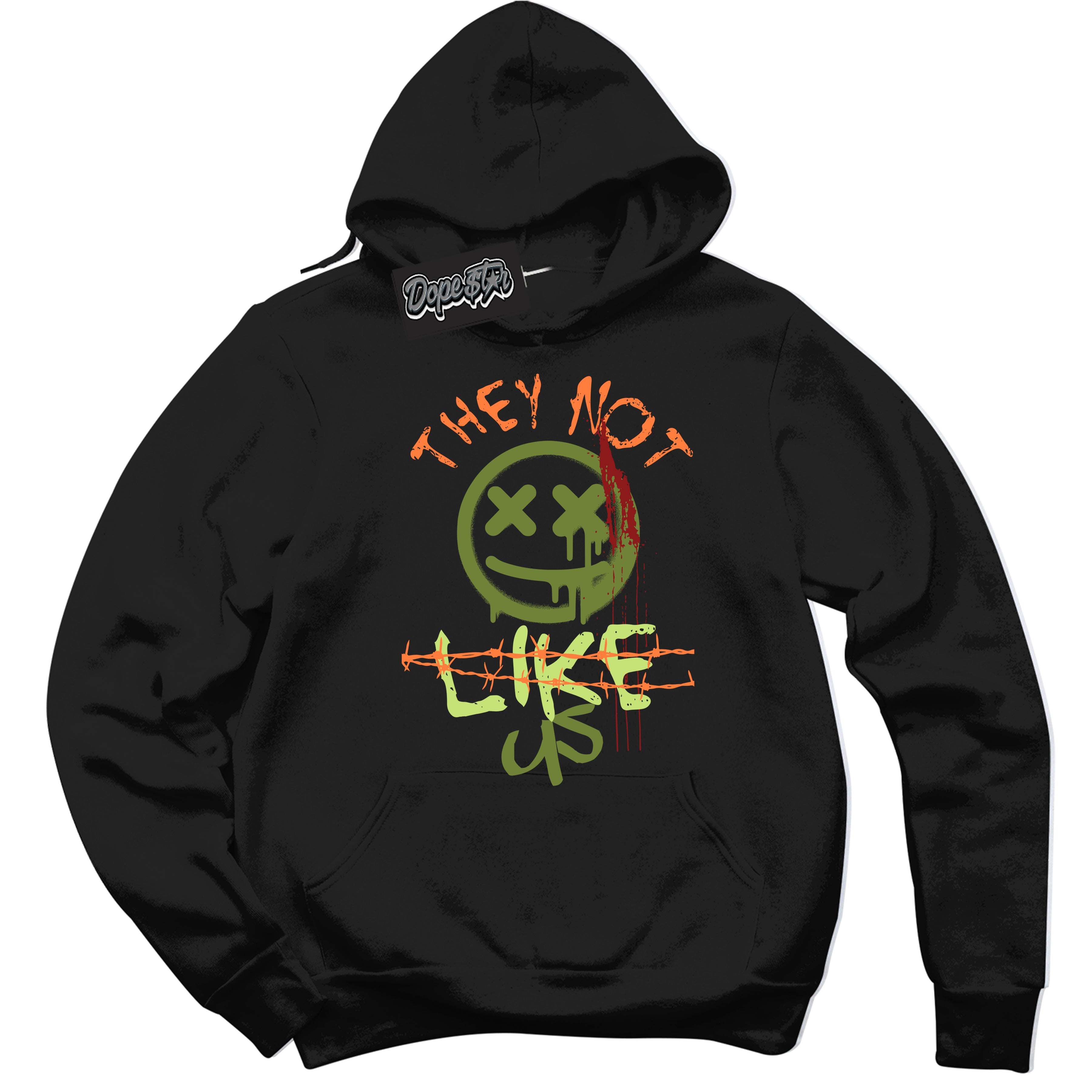 Black “They Not Like Us” Hoodie by Dope Star Brand®, styled to match Green Curry Dunk sneakers
