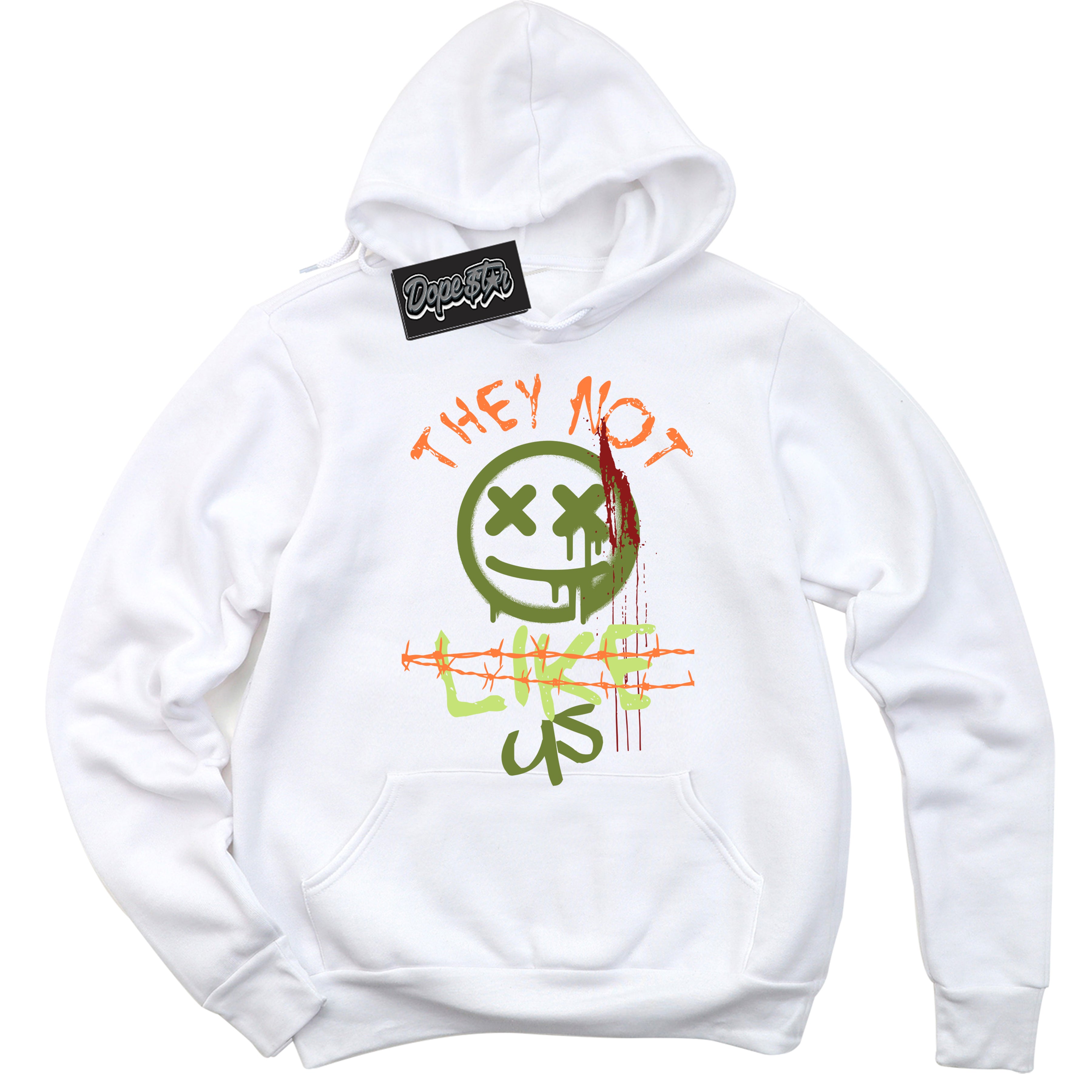 White “They Not Like Us” Hoodie by Dope Star Brand®, styled to match Green Curry Dunk sneakers\
