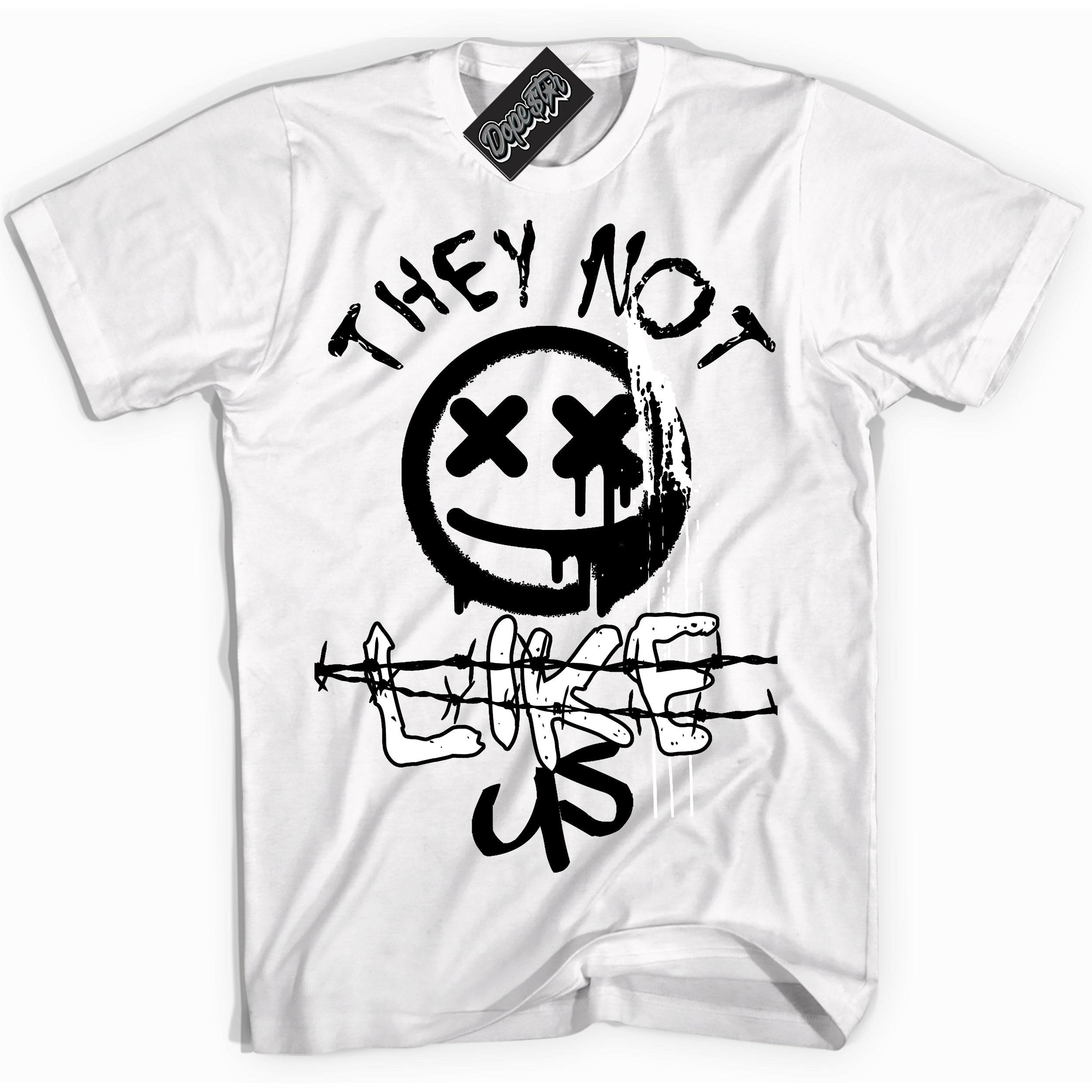 White “They Not Like Us” T-shirt by Dope Star Brand®, styled to match Panda Dunk sneakers