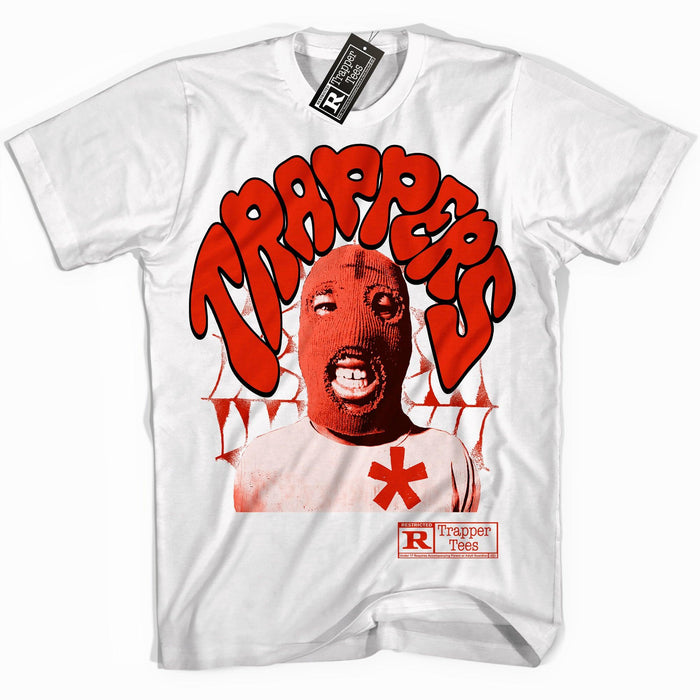 Cool White graphic tee with “ Trapper Ski Mask ” print, that perfectly matches Air Jordan 11 Cherry sneakers 